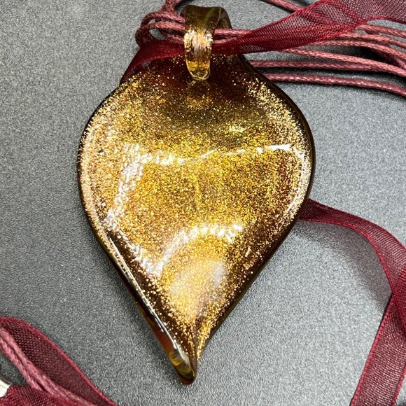 Glass Pendant Ribbon Cord Necklace Handmade Orange Red Fashion Jewelry - Picture 6 of 6